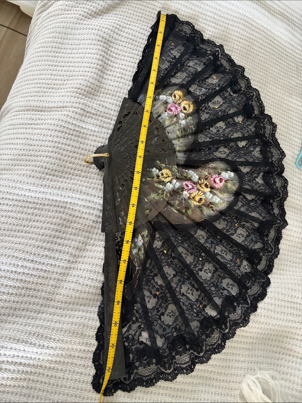 Black Large Lace Hand Fan with Floral Embroidery